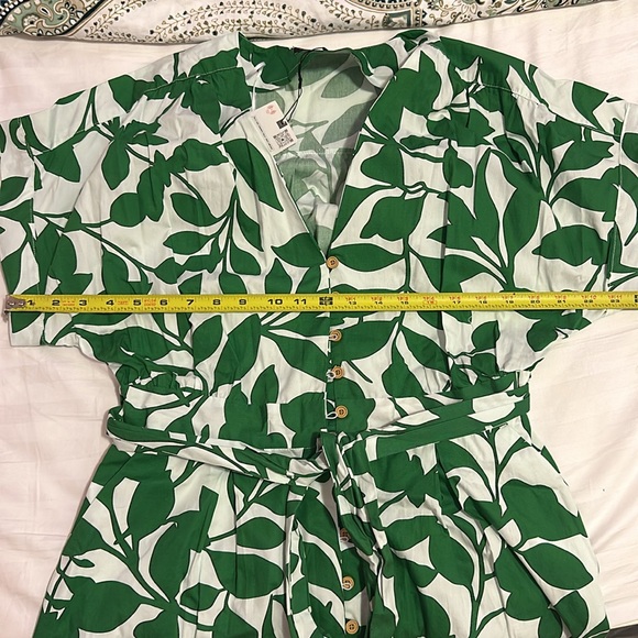 BELTED PRINTED MIDI DRESS GREEN/WHITE . SIZE L - Picture 13 of 13